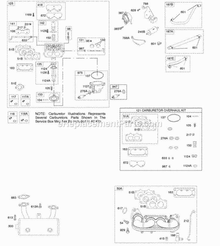 Carburetor Exhaust System Fuel Supply Intake Manifold Kit-Carburetor Overhaul Diagram and Parts List for 44M777-0139-B1  Briggs and Stratton Engine